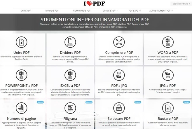 ilovepdf per convertire file pdf