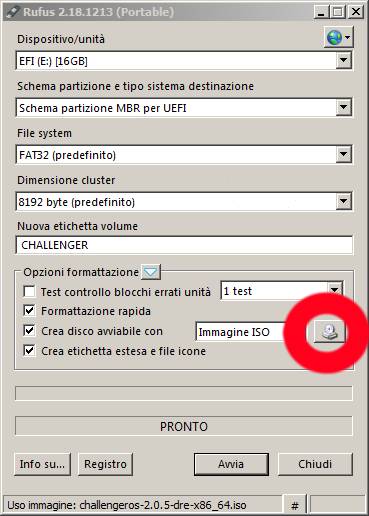 Seleziona la iso di challengeros da rufus